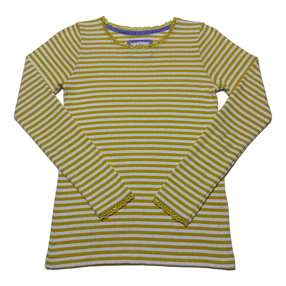 Mini Boden long-sleeved striped pointelle knit top